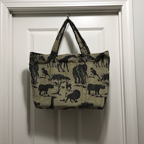 Handbags - Animal Print Tote Bag - Black and Tan